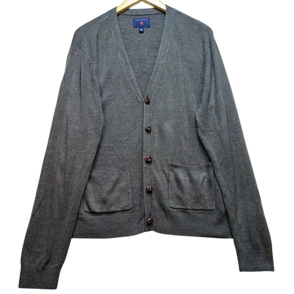 Saddlebred Men's Button Front Cardigan Sweater V Neck Long Sleeve Size L Gray